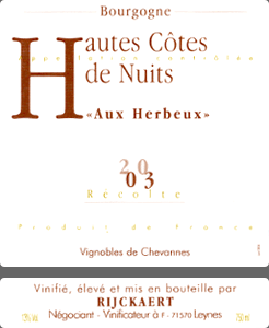 Bourgogne Hautes Côtes de Nuits Aux Herbeux