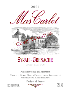 Vin de Pays d'Oc Mas Carlot Syrah - Grenache Cuvée Tradition
