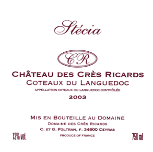 Coteaux du Languedoc Chateau des Cres Ricards Stecia