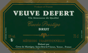 Veuve Defert Cuvée Prestige Brut Méthode Traditionnelle