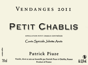 Petit Chablis Cuvée Spéciale Juliette Anaïs