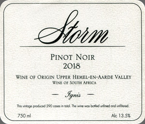 Storm Ignis Pinot Noir Upper Hemel-en-Aarde Valley