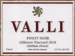 Valli Central Otago Gibbston Vineyard Pinot Noir